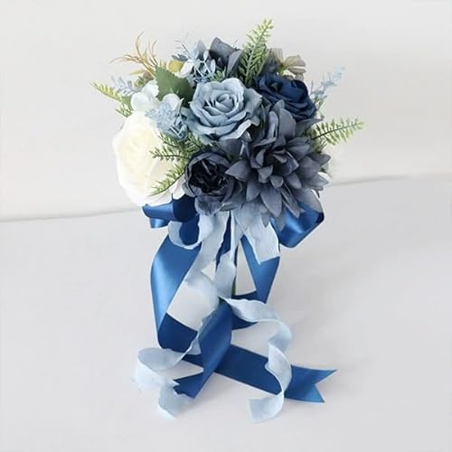 Brautsträuße, Blumenstrauß, Hochzeitssträuße, Brautjungfernstrauß, handgefertigt, künstliche Rosensträuße, Seidenblume, Hochzeit, Kirche, Party, Zuhause, Fotografie, Dekoration (Dunstblau)