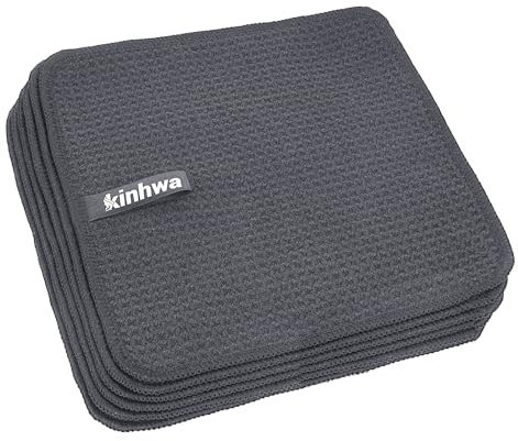 KinHwa Mikrofasertücher Schwarz Putzlappen Küche Reinigungstücher Putztücher Spüllappen Waschbar Microfaser Putztuch Umweltfreundlich und Fusselfrei Geschirrtücher Mehrzweck 20cm x 20cm 6 Stück