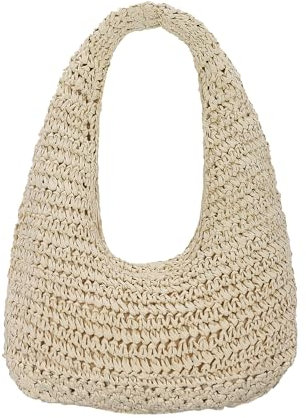 Billetera de pajita femenina, Bolsos tejidos en la playa y billeteras elegantes de Media Luna en verano