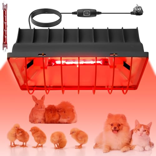 1.8 Meter Wärmelampe, Wärmestrahler mit EU-Stecker, Rotlichtlampe Wärme Lampe Mit Schalter, Wärmelampe Tiere, Heizlampe Hühnerstall, Infrarot Lampe für Küken, Ferkel, Welpen usw (250 Watt)