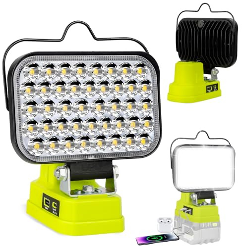 GZYZ LED Akku Lampe Kompatibel mit Rybi 18V ONE+ | (Ohne Akku)90W 7000LM Kabellose Arbeitsleuchte,Tragbare Strahler Flutlichter mit USB & TYP C für Camping, Garagen