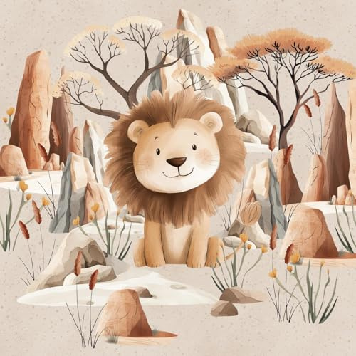 40x50cm Tiere French Terry Stoff Panel - Kinderstoff mit Löwe - Jungen & Mädchen Panelstoff - Stoffe zum Nähen für Kinder & Baby - Stoffpanel mit Kombistoff - keine Meterware - Safari Boy