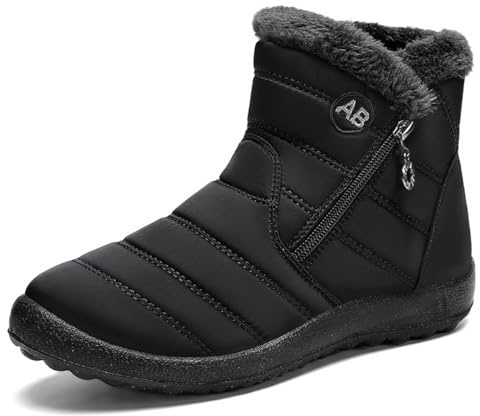 Tvtaop Winter Boots Mens Hiking Shoes Plush Snow Boots Warm Walking Sneakers for Men Non-Slip Waterproof Outdoor Trekking Travel Sports Black_02 UK 8