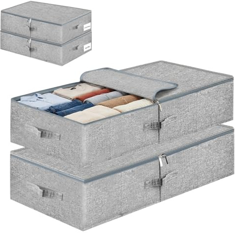 Ecofocet 2 Piezas Caja de Almacenaje Bajo la Cama con Tapa, Lavable Plegable Organizador Armario, Contenedor de Almacenaje para Debajo de Cama, Plegables Bajo Cama para Ropa Mantas Sábanas Zapatos