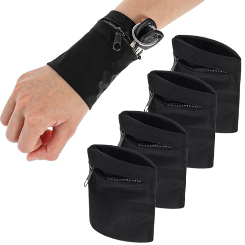 WJIAAA 4 Stück Handgelenktaschen für Herren, 10,5 cm große Handgelenktaschen mit Reißverschluss für Laufen, Joggen, Wandern & Basketball, Schlüssel- & Kartenhalter, Nylon & Spandex für einen Handgelen