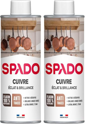 Spado - Nettoyant cuivre - Nettoie et désoxyde - Brillance - contact alimentaire - 250 ML - Fabriqué en France (Lot de 2)