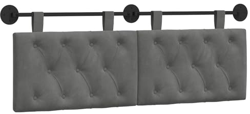vidaXL Hängendes Kopfteil Dunkelgrau Samt, Schlafzimmer, modernes Wand-Kopfteil, rechteckig mit Samtbezug, gesteppt, Holzwerkstoff, platzsparende Dekoration
