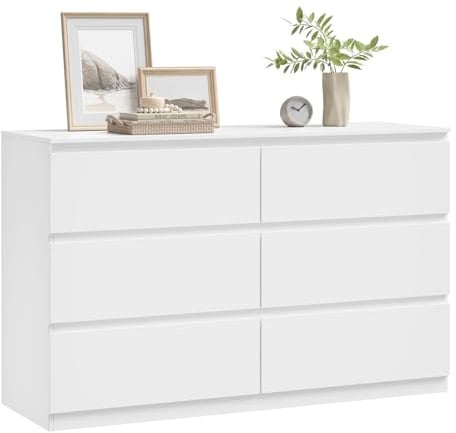 WOLTU Kommode weiß, mit 6 Schubladen, Moderner Schubladenschrank | für Wohnzimmer Schlafzimmer Flur, 120 x 40 x 75 cm