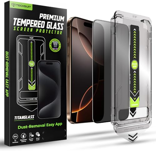 Techsuit Blickschutzfolie für iPhone 16 Pro, iPhone 17 Gehärtetes Glas mit Vollständige Abdeckung, HD Klarheit, Stoßschutz, Anti Spy Beschichtung, TitanGlass FullCover Privacy