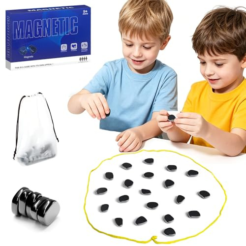 LUOHONG Juego de Mesa de Piedras Magnéticas, Juego Imanes Cuerda, Imanes Ajedrez Magnético Portátil, Irregulares Piedras para Relajación, Juego de Estrategia Familiar y Portátil para Viajes (40)