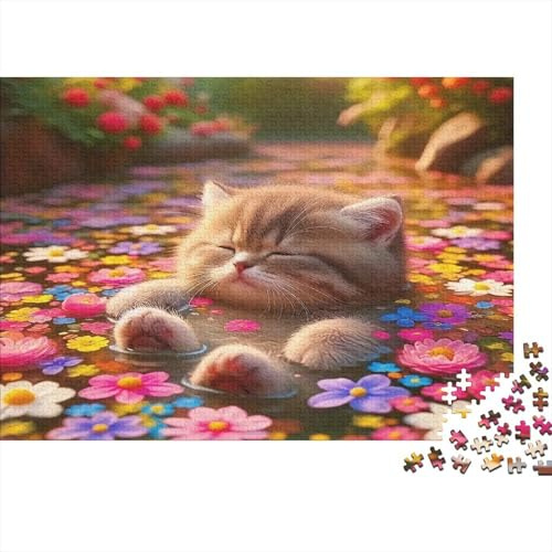 Kitten Sees Tiger Reflection in Puddle Jigsaw Puzzles Puzzle for Adults Kids. 1000 Pieces Whimsical Challenge Toy Educational Games Home Decoration for Adults& Kids Age 14 Years Up 38x26cm/1000pcs