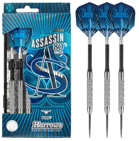 Harrows Assassin Tungsten Pro Darts | Steel Tip Darts Set mit Tragekoffer | 18-40g Alle Gewichte | Inklusive Alamo Shafts, 100 Micron Prime Flights und Reisekoffer (22GK)