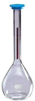 Corning Pyrex 5600-250 Borosilicate Glass 250mL +/- 0.1mL Flat Bottom Class A Lifetime Red Volumetric Flask, with Polyethylene Snap-Cap (Pack of 6)