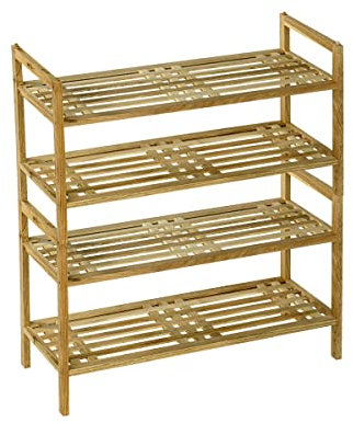 WENKO Regalsystem Norway aus Walnussholz mit 2 Ablagen, 2er Set 2er Set, Schuh-Regal Braun