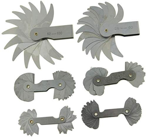 KATSU Radius Gauge Set R0.3-1.5 / R1-6.5 / R7-14.5 / R15-25 / R25-50 / R52-100 Pack of 6 Metal Radius Fillet Gauges Portable Concave Convex Measuring Tool Engineers 40110803