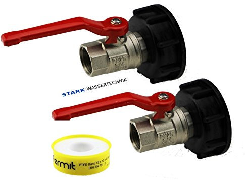 VORTEILSSET 2x IBC S60x6 Kappe mit 3/4 Kugelhahn Volldurchlass AG-IG 3/4 1x GRATIS PTFE Band