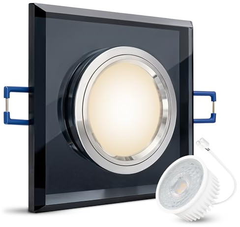 SSC-LUXon ALINA Glas Einbaustrahler eckig schwarz 4W neutralweiß | Schwarzer Glasspot eckig neutralweiß für Wohn- & Essbereich - nur 15mm tief, spiegelnd schwarzes Echtglas, kein Trafo nötig