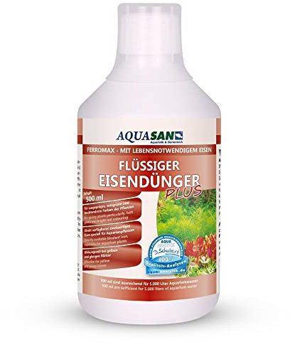 AQUASAN Aquarium FerroMax Flüssiger Eisendünger Plus (Versorgt Aquarium Pflanzen mit dem Nährstoff Eisen für sattgrüne, leuchtendrote Farben), Inhalt:0.5 Liter
