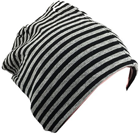 Miobo Kinder Slouch Beanie Mütze,Baumwolle,Streifen (DE/NL/SE/PL, Numerisch, 43, 47, Schwarz/Grau)