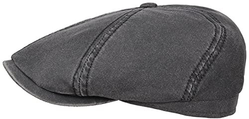 Stetson Brooklin Old Cotton Flat Cap Herren Schiebermütze Used Look UV-Schutz 40 Baumwolle Frühjahr Sommer schwarz XL (60-61 cm)