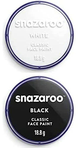 Snazaroo pintura facial y corporal - Color Blanco 18ml + Color Negro 18ml a base de agua, pastilla de aguacolor individual para adultos, niños y efectos especiales