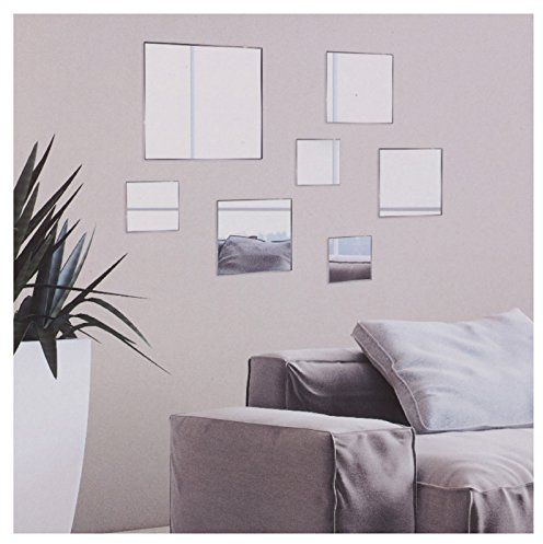 Easygift Products 7 Pc DIY Stick On Wall Mirror Glass Bathroom Bedroom Decorative - Square