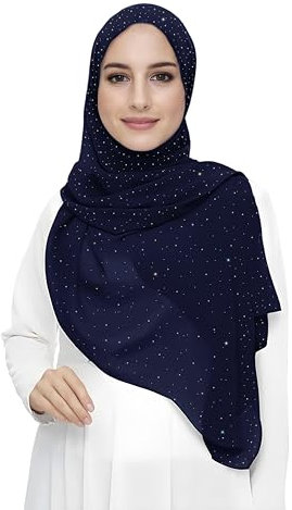 Lina & Lily Damen Hijab Kopftuch Schal mit Glitzer aus Premium Chiffon (Marineblau)