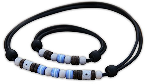 HANA LIMA Schmuck Set Lederkette Surferkette Damenkette Surferarmband Lederarmband Armband