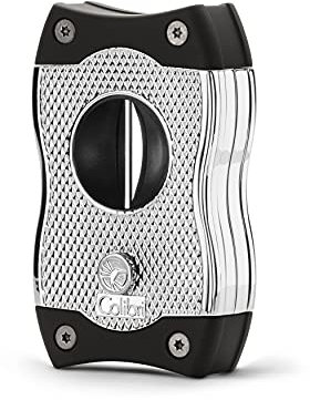 Colibri SV Zigarrenschneider | Chrom Mit Schwarzakzenten | 2-IN-1 S Und V Schnitt | Federauslöser | Bis zu 66 Ringmaß-Zigarren | Ergonomisches Design | Inklusive Geschenkbox