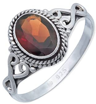mantraroma Ring Damen Silber 925 Granat facettiert Edelstein rot ausgefallen verspielt