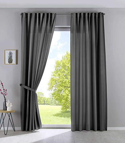 2er Set Vorhänge Verdeckte Schlaufen Cationic »JENA« HxB 145x140 cm Grau Blickdicht Leinen Optik Gardinen Meliert Gardinenband mit Raffhalter, 2019037-2