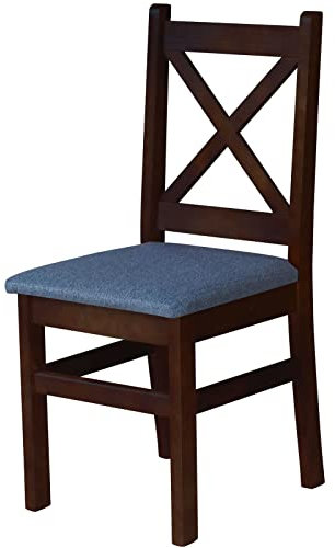 k koma Edler Kreuzstuhl aus massivem Kiefernholz (Nussbraun) – Neuer Polsterstuhl mit dunkelgrauem Bezug, ideal als stilvoller Restaurantstuhl oder für Ihr Zuhause