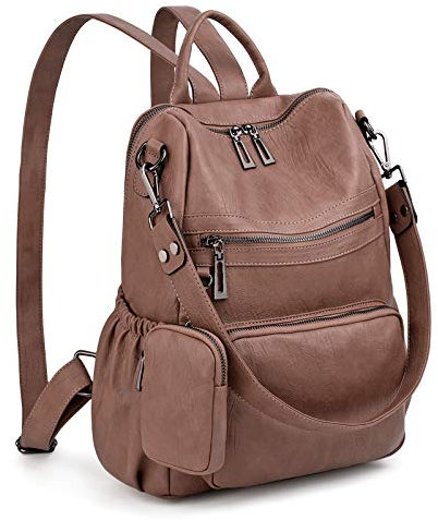 UTO Femme Sac porté Dos Anti-Vol Sac à Main porté épaule Synthétique Mode Pratique avec Petit Pochette détachable Abricot