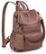 UTO Femme Sac porté Dos Anti-Vol Sac à Main porté épaule Synthétique Mode Pratique avec Petit Pochette détachable Abricot