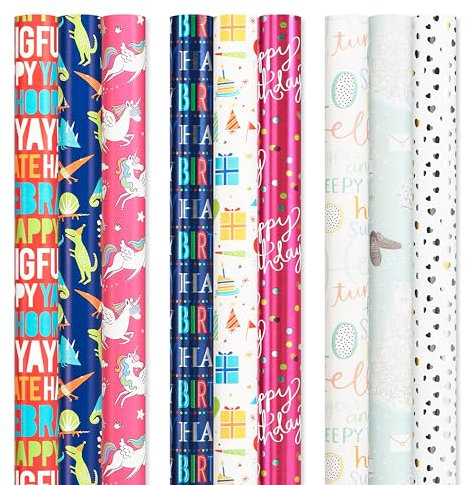 American Greetings Wendbares Geschenkpapier für Geburtstage und alle Anlässe, 4 Rollen, 120 m²