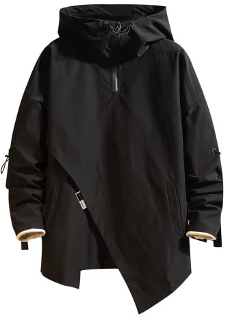 GURUNVANI Giacca a vento con cappuccio da uomo con zip e patchwork con cappuccio Anorak, Jk1617nero, X-Large