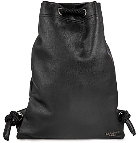 Berliner Bags Premium Turnbeutel Gym Bag aus Leder, Sportrucksack mit Kordelzug für Damen und Herren - Schwarz