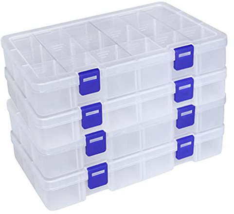 DIFIT Sortierboxen Plastik Aufbewahrungsbox Fächer Sortierkasten Kleinteilebox Für Kleinteile,Perlen,Schmuck,Ohrringe(18 Fäche X 4 Stücken)