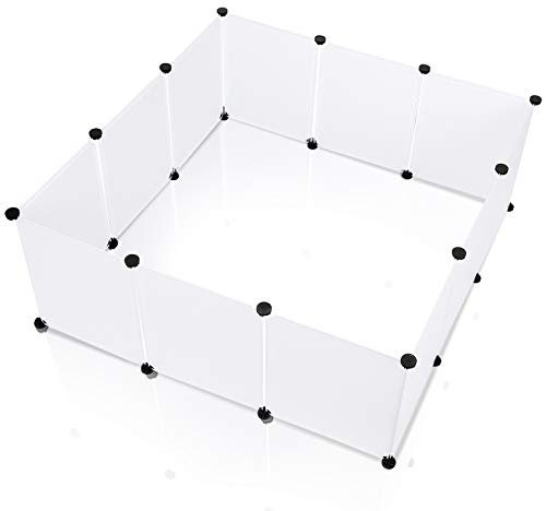 Jiubiaz Freilaufgehege Kunststoff, DIY Freigehege, Erweiterbarer Auslauf für Kleintiere, 12 Stück HBT 45 cm x 35 cm, weiß