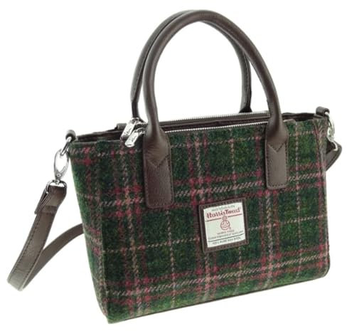 Glen Appin Harris Tweed Tote Handtasche - LB1228 Brora, Col 107 Green Plum Check, Small