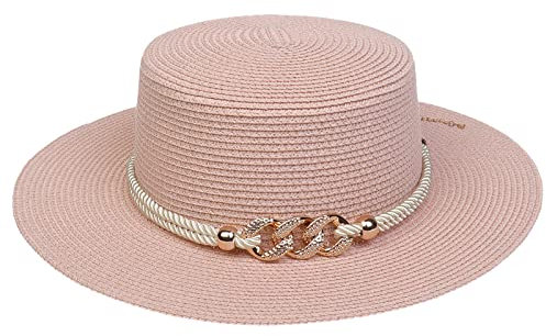 VPbao Panama Elégant Femme Chapeau Melon en Paille Anti Soleil avec Boucle Mariage Cérémonie Soirée Rose