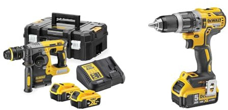 DEWALT - Perforateur SDS-PLUS XR 18V 5 Ah - DCH273P2T-QW - Perforateur sans Fil avec Coffret TSTAK & Perceuse Visseuse à Percussion Compact Brushless XR 18V Li-Ion 5Ah) - 420W
