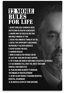 Poster, Motiv: Jordan Peterson, 12 More Rules For Life Success, positive inspirierende Zitate, Poster, Kunstdruck auf Leinwand, modernes Zuhause, 40 x 60 cm