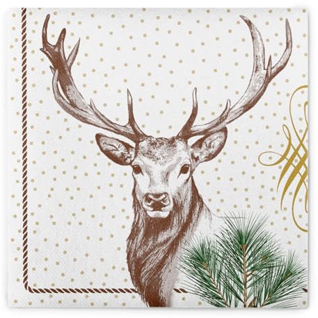 Mank Servietten Premium Einweg-Serviette stoffähnlich und saugstark perfekt für Weihnachtsfeiern & Adventsfeiern Weihnachtsservietten 40 x 40cm, 50 Stück Gustav