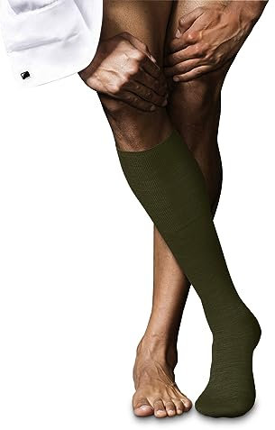 FALKE Herren Kniestrümpfe No. 6 Wolle Seide lang einfarbig 1 Paar, Grün (Artichoke 7436), 43-44