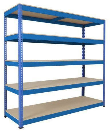 Horison Industries Heavy Duty Industrial Shelving Unit for Storage - Garage Shelving - Racking for Shed and Van - Metal Shelving with 5 Tier Chipboard Shelves in Blue -2134x1980x380mm