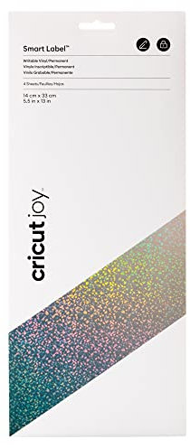 Cricut Joy Smart Label Beschreibbares Vinyl (Permanent) | Silber Holographisch | 4 Blätter | 14cm x 33cm (5,5 x 13) | Für Cricut Joy