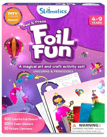Skillmatics Art & Craft Activity - Foil Fun Unicorns & Princesses, No Mess Art for Kids, Craft Kits, DIY Creative Activity, Gifts for Girls & Boys Ages 4, 5, 6, 7, 8, 9, Travel Toys