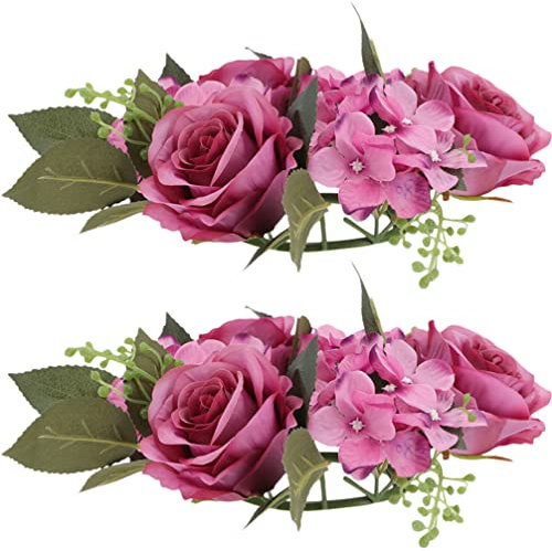 Toddmomy 2st Kerzengirlande Rosenblumenkranz Schreibtischaufsatz Kerzenring Sommerkranz Kränze Vor Der Haustür Blumensäulen Farbe Violett Weihnachten Stoff Bankett Künstliches Blatt