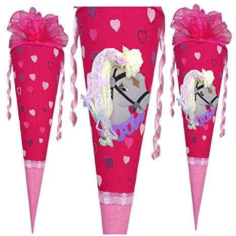 Pferd Schultüte passend zum Ergobag HufBäreisen/pony/für Mädchen/benutzerdefinierte/Pink mit Herzen